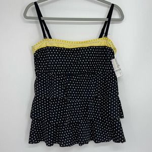 24TH & OCEAN BLACK & WHITE POLKA DOT TANKINI LARGE